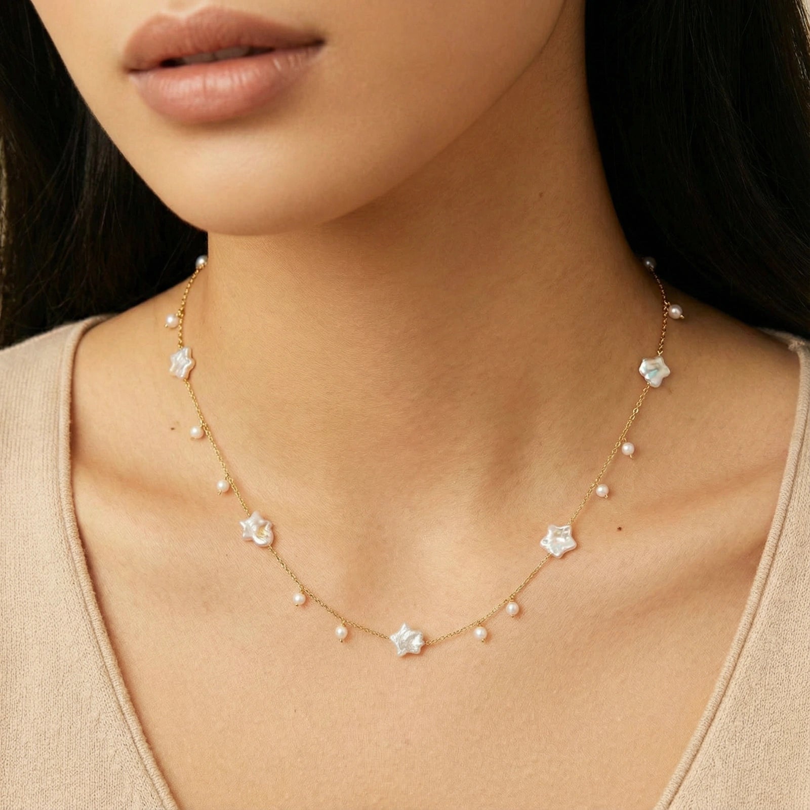 Celestial Pearl Stars Necklace